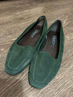 Calico Women’s Size 8.5 Forest Green Suede Loafers Minimalist Dark Academia